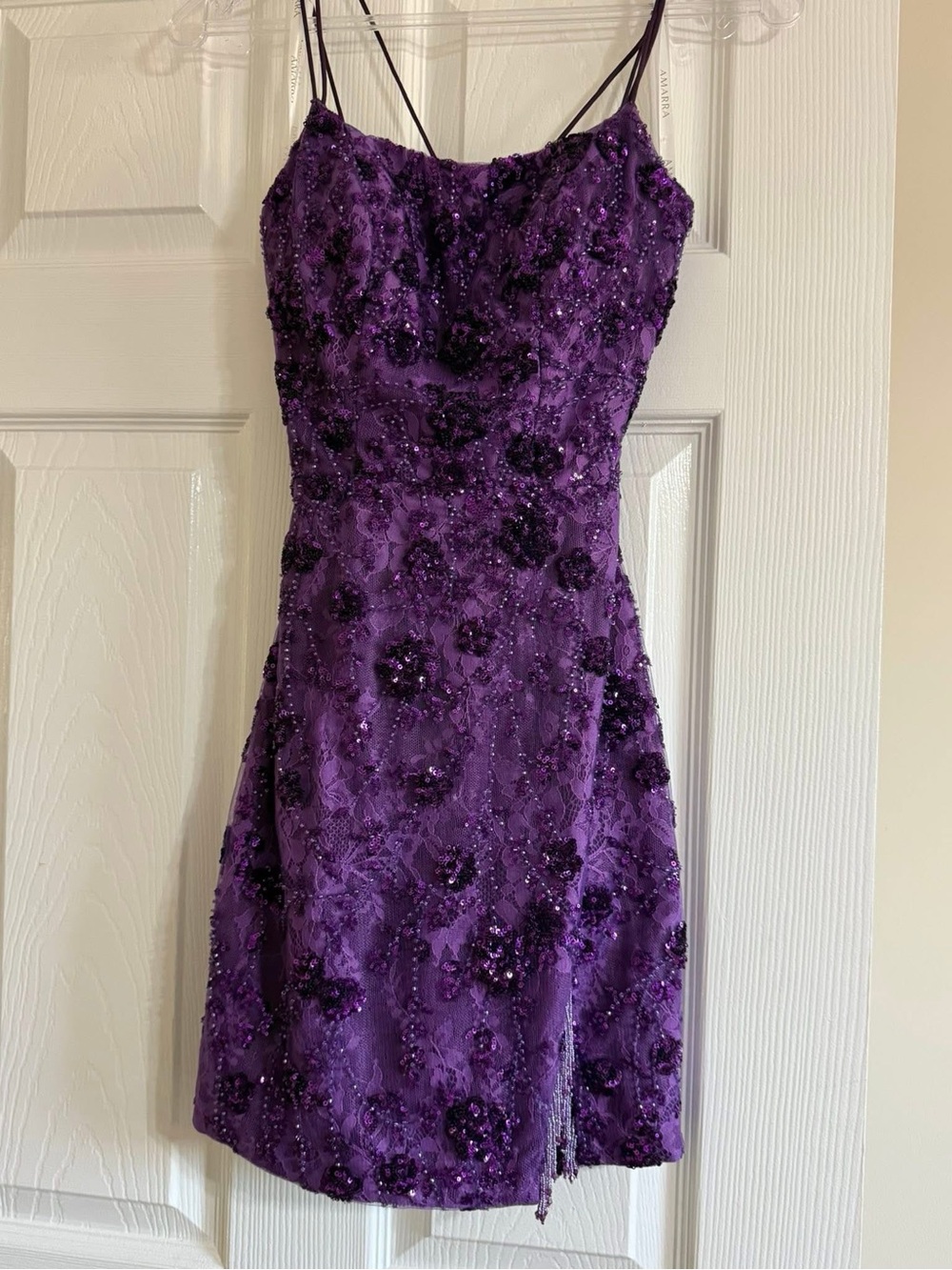 Beaded Purple Spaghetti-Strap Prom Dress